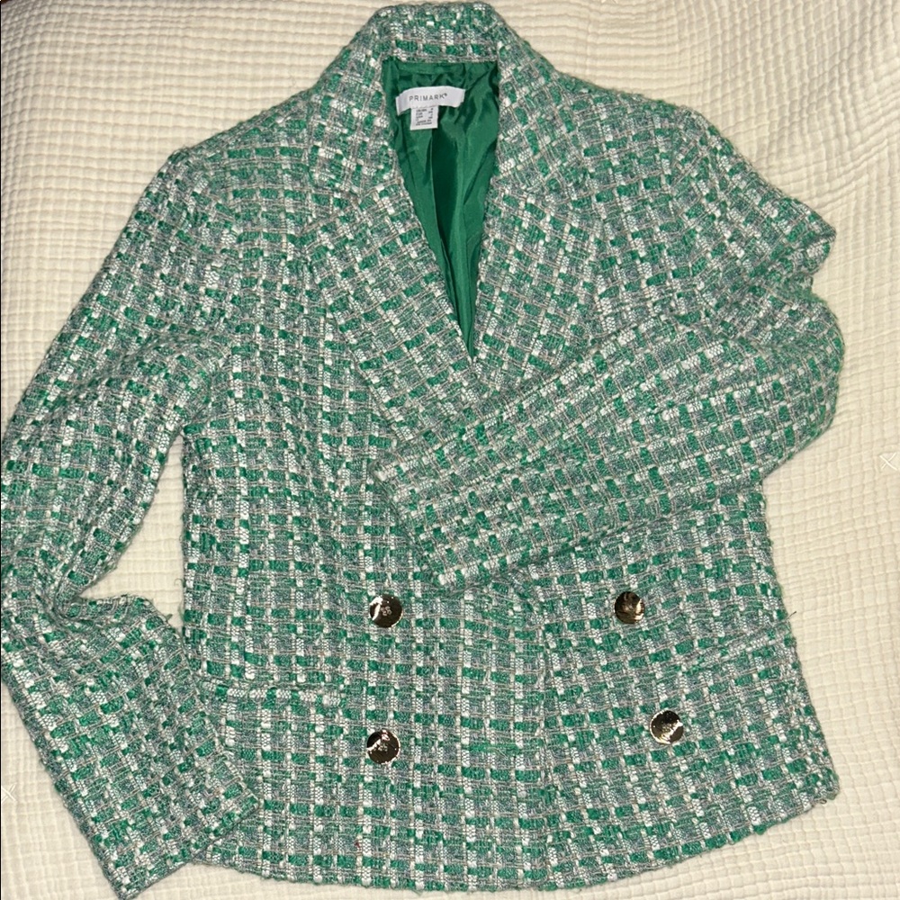 Green and White Tweed Blazer